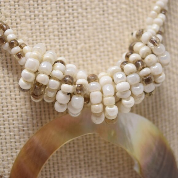 Handmade Shell Pendant Necklace Multi Strand Seed Beads Statement Beachy Mermaid - Picture 9 of 15